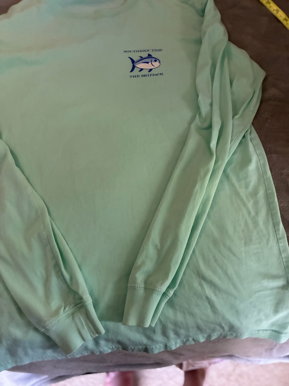 Southern Tide Long-Sleeve Crewneck in Mint with Blue Logo